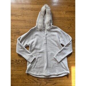 Soft Surroundings Ivory Alpina Faux Fur Hooded Pullover Sweatshirt Size Large